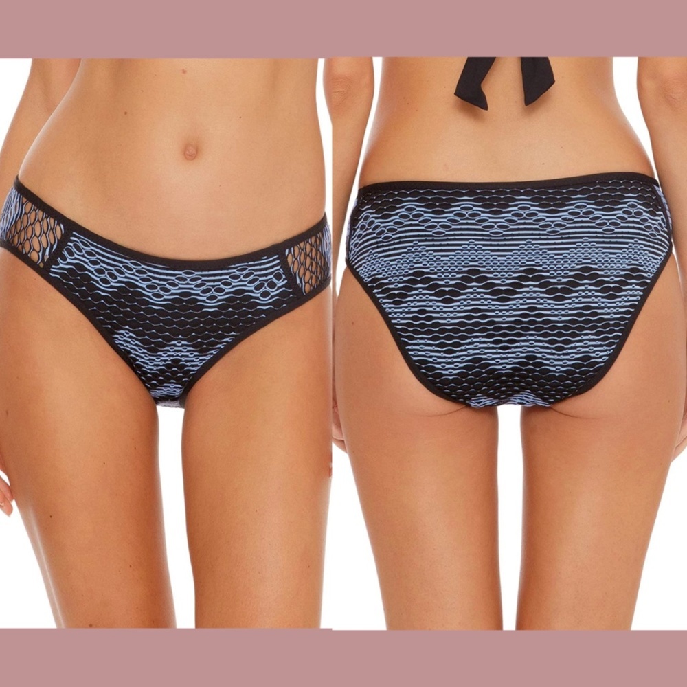 NEW Becca Reveal Hipster Bikini Bottoms in Black/Sky Blue [SZ XS ]‎